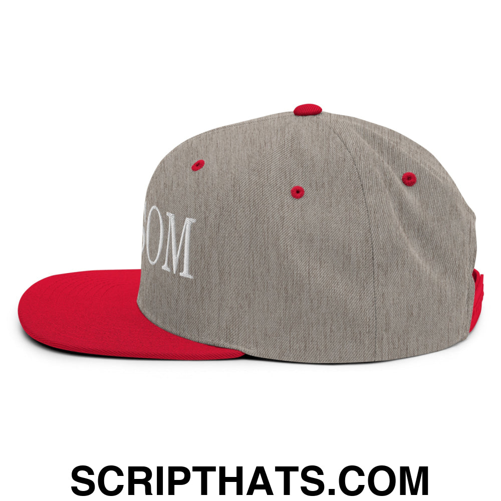 Newsom Embroidered Flat Bill Brim Snapback Hat Heather Grey Red