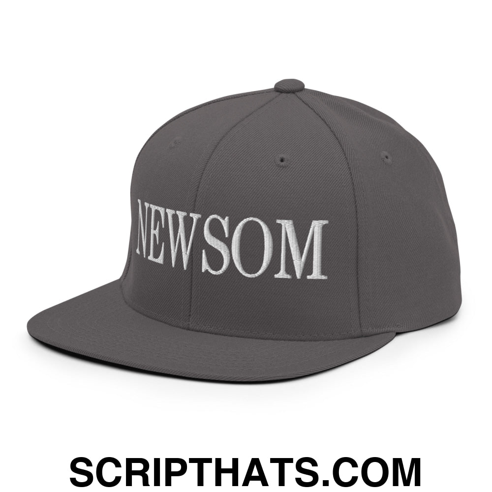 Newsom Embroidered Flat Bill Brim Snapback Hat Dark Grey