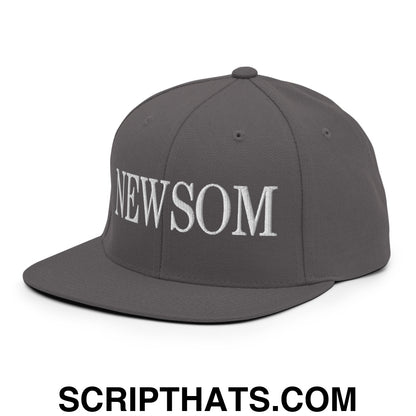 Newsom Embroidered Flat Bill Brim Snapback Hat Dark Grey