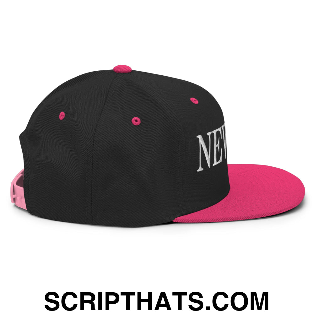 Newsom Embroidered Flat Bill Brim Snapback Hat Black Neon Pink