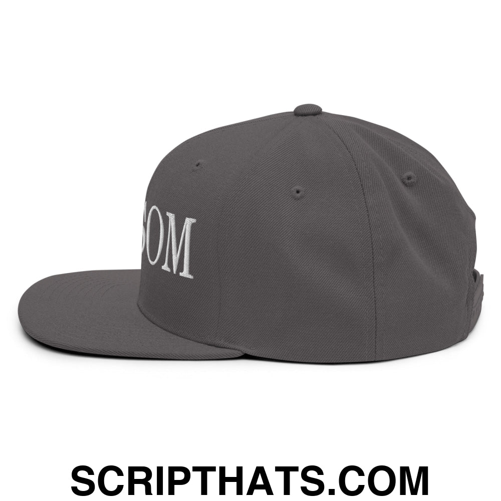 Newsom Embroidered Flat Bill Brim Snapback Hat Dark Grey