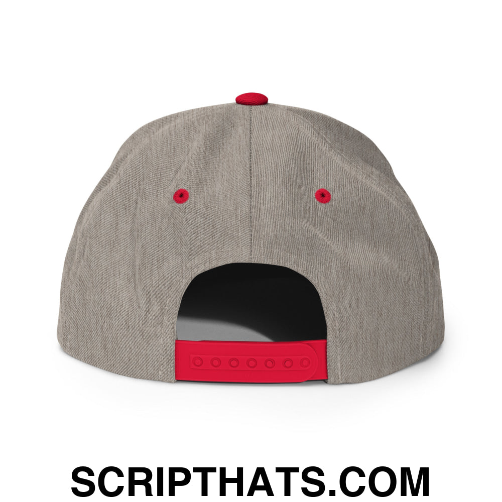 Newsom Embroidered Flat Bill Brim Snapback Hat Heather Grey Red