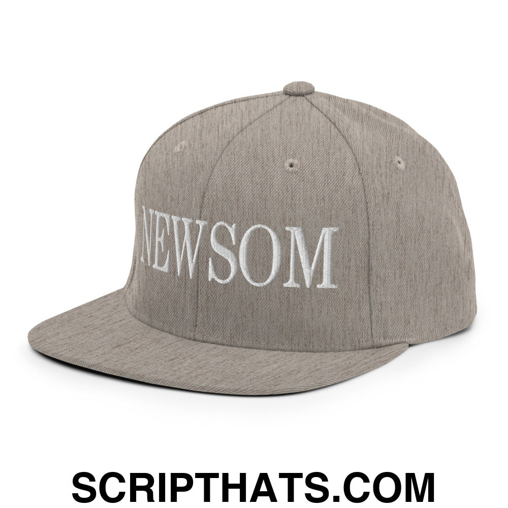 Newsom Embroidered Flat Bill Brim Snapback Hat Heather Grey
