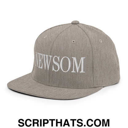 Newsom Embroidered Flat Bill Brim Snapback Hat Heather Grey