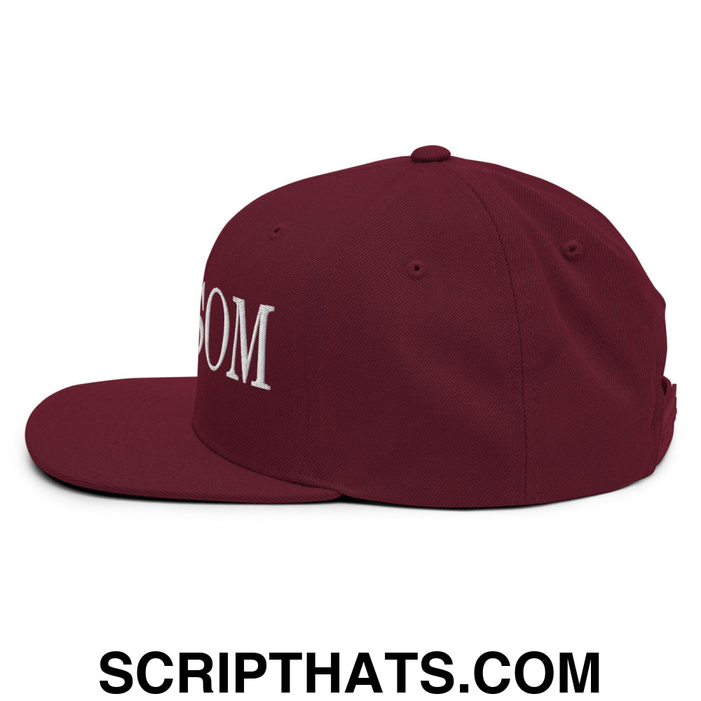 Newsom Embroidered Flat Bill Brim Snapback Hat Maroon