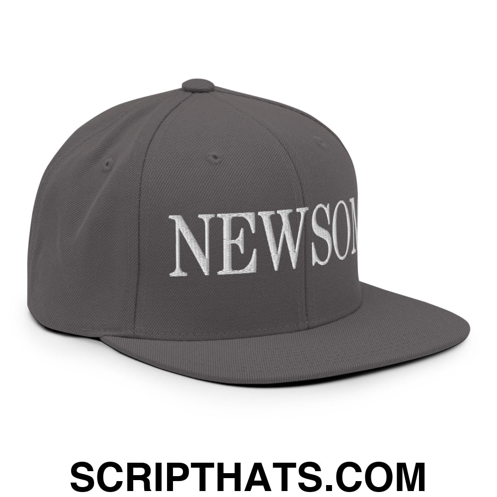 Newsom Embroidered Flat Bill Brim Snapback Hat Dark Grey