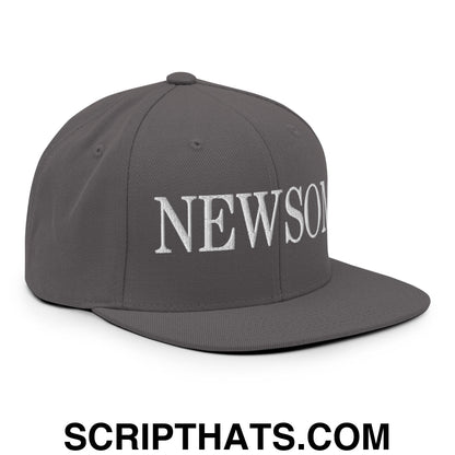 Newsom Embroidered Flat Bill Brim Snapback Hat Dark Grey