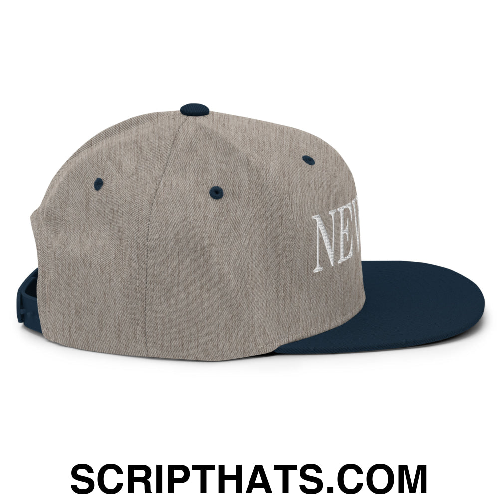 Newsom Embroidered Flat Bill Brim Snapback Hat Heather Grey Navy