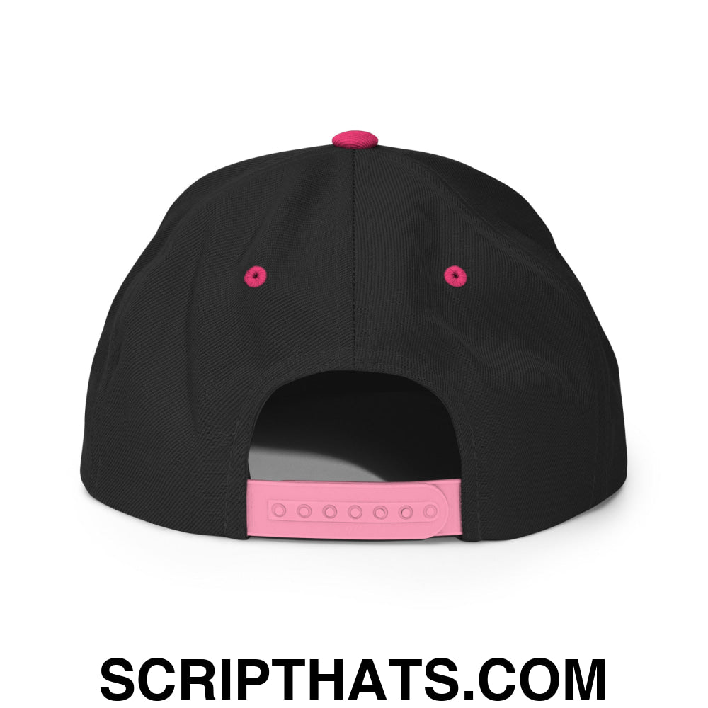 Newsom Embroidered Flat Bill Brim Snapback Hat Black Neon Pink