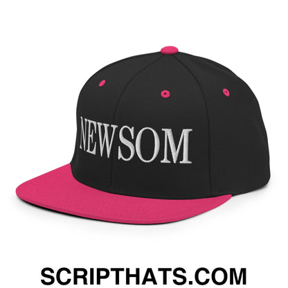 Newsom Embroidered Flat Bill Brim Snapback Hat Black Neon Pink