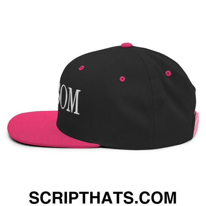 Newsom Embroidered Flat Bill Brim Snapback Hat Black Neon Pink