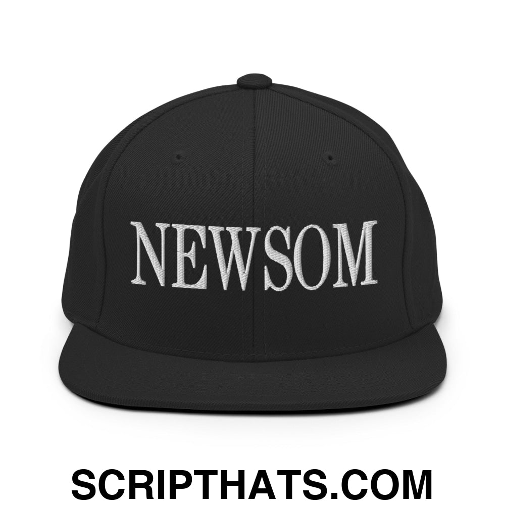 Newsom Embroidered Flat Bill Brim Snapback Hat Black