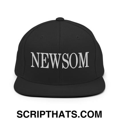 Newsom Embroidered Flat Bill Brim Snapback Hat Black