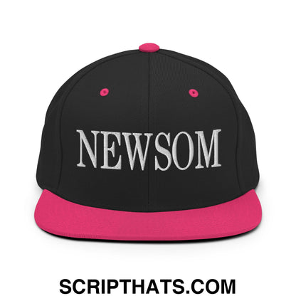 Newsom Embroidered Flat Bill Brim Snapback Hat Black Neon Pink