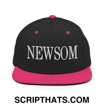 Newsom Embroidered Flat Bill Brim Snapback Hat Black Neon Pink