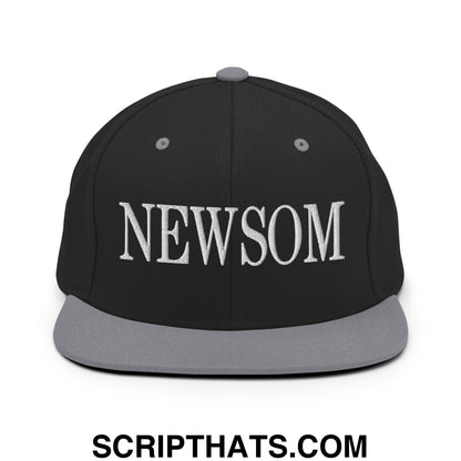 Newsom Embroidered Flat Bill Brim Snapback Hat Black Silver