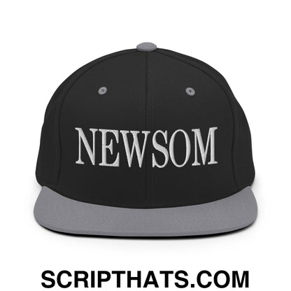 Newsom Embroidered Flat Bill Brim Snapback Hat Black Silver