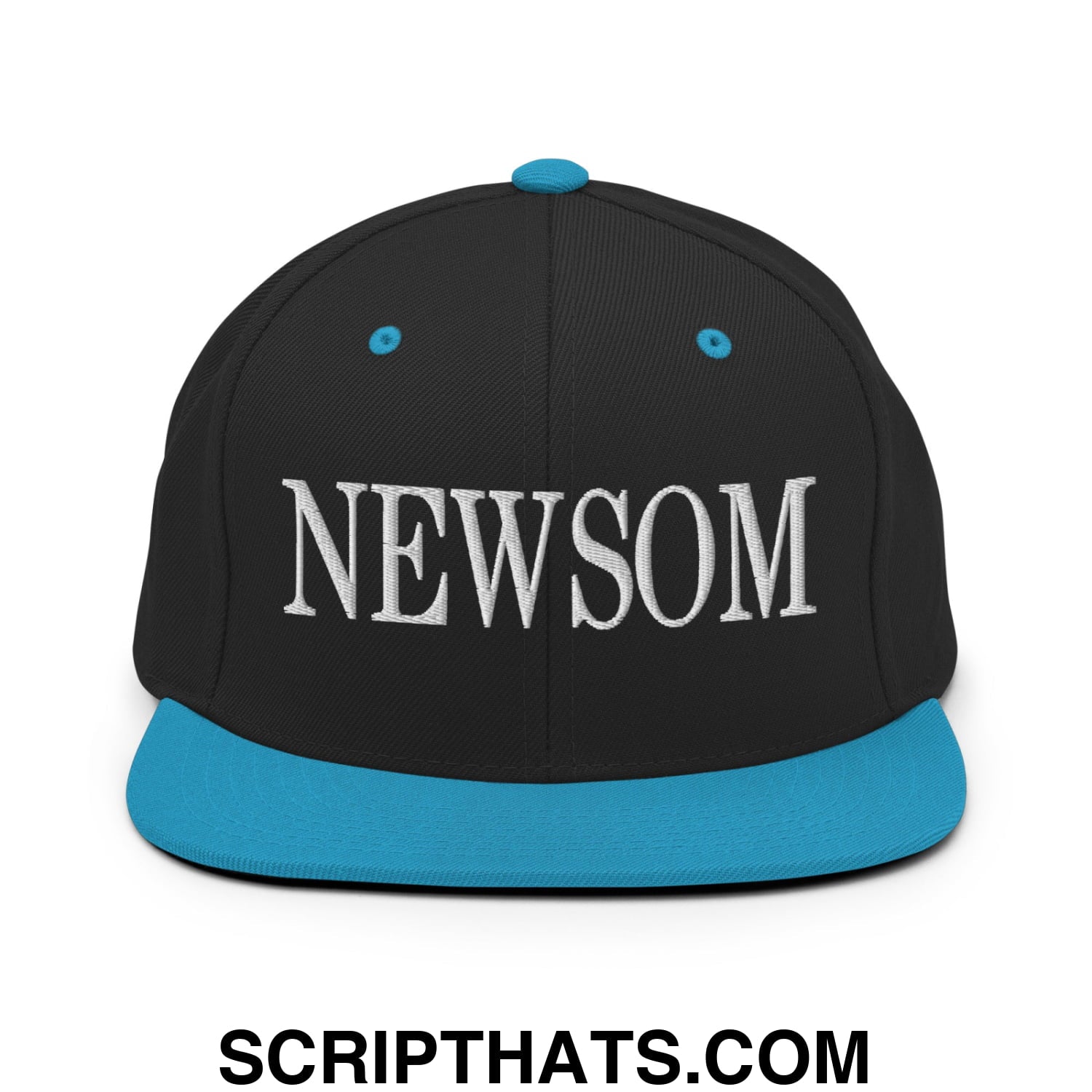 Newsom Embroidered Flat Bill Brim Snapback Hat Black Teal
