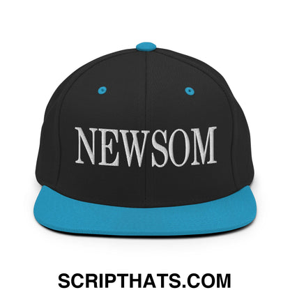 Newsom Embroidered Flat Bill Brim Snapback Hat Black Teal