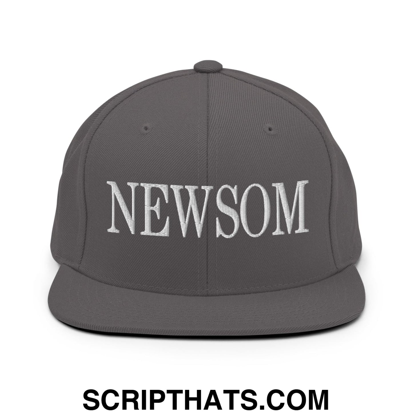 Newsom Embroidered Flat Bill Brim Snapback Hat Dark Grey