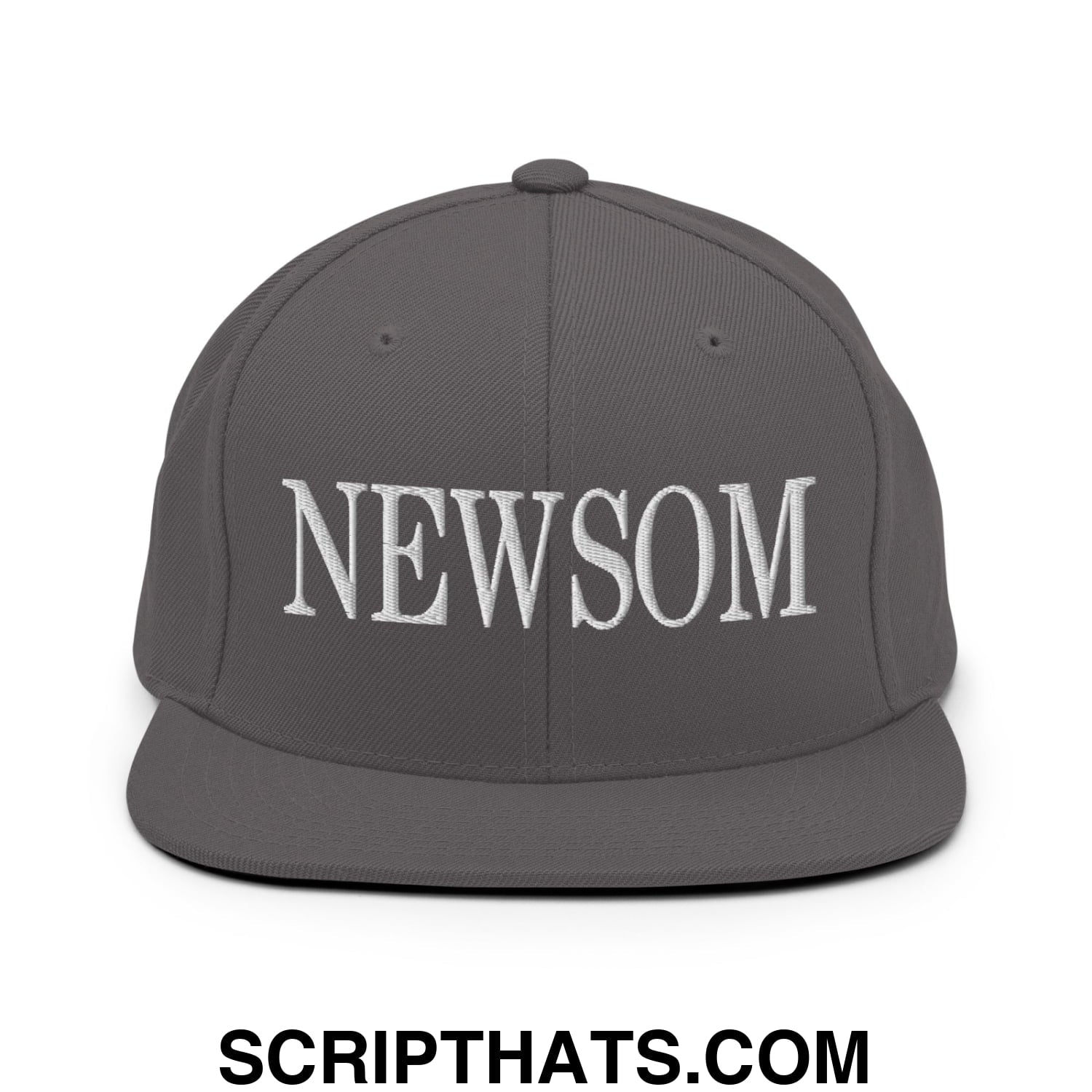 Newsom Embroidered Flat Bill Brim Snapback Hat Dark Grey