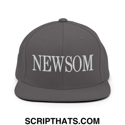 Newsom Embroidered Flat Bill Brim Snapback Hat Dark Grey