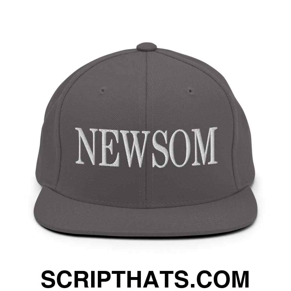 Newsom Embroidered Flat Bill Brim Snapback Hat Dark Grey