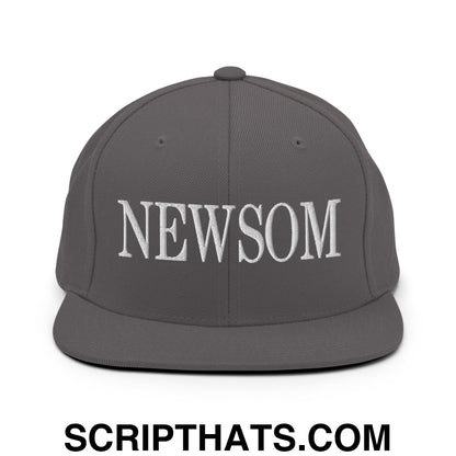 Newsom Embroidered Flat Bill Brim Snapback Hat Dark Grey
