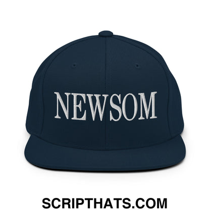 Newsom Embroidered Flat Bill Brim Snapback Hat Dark Navy