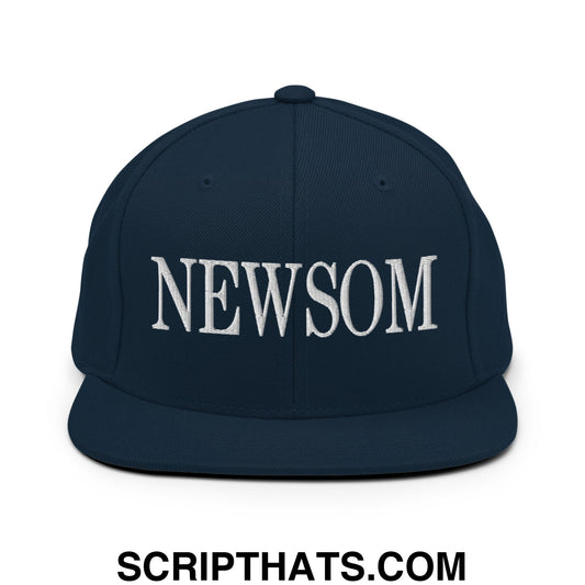 Newsom Embroidered Flat Bill Brim Snapback Hat Dark Navy