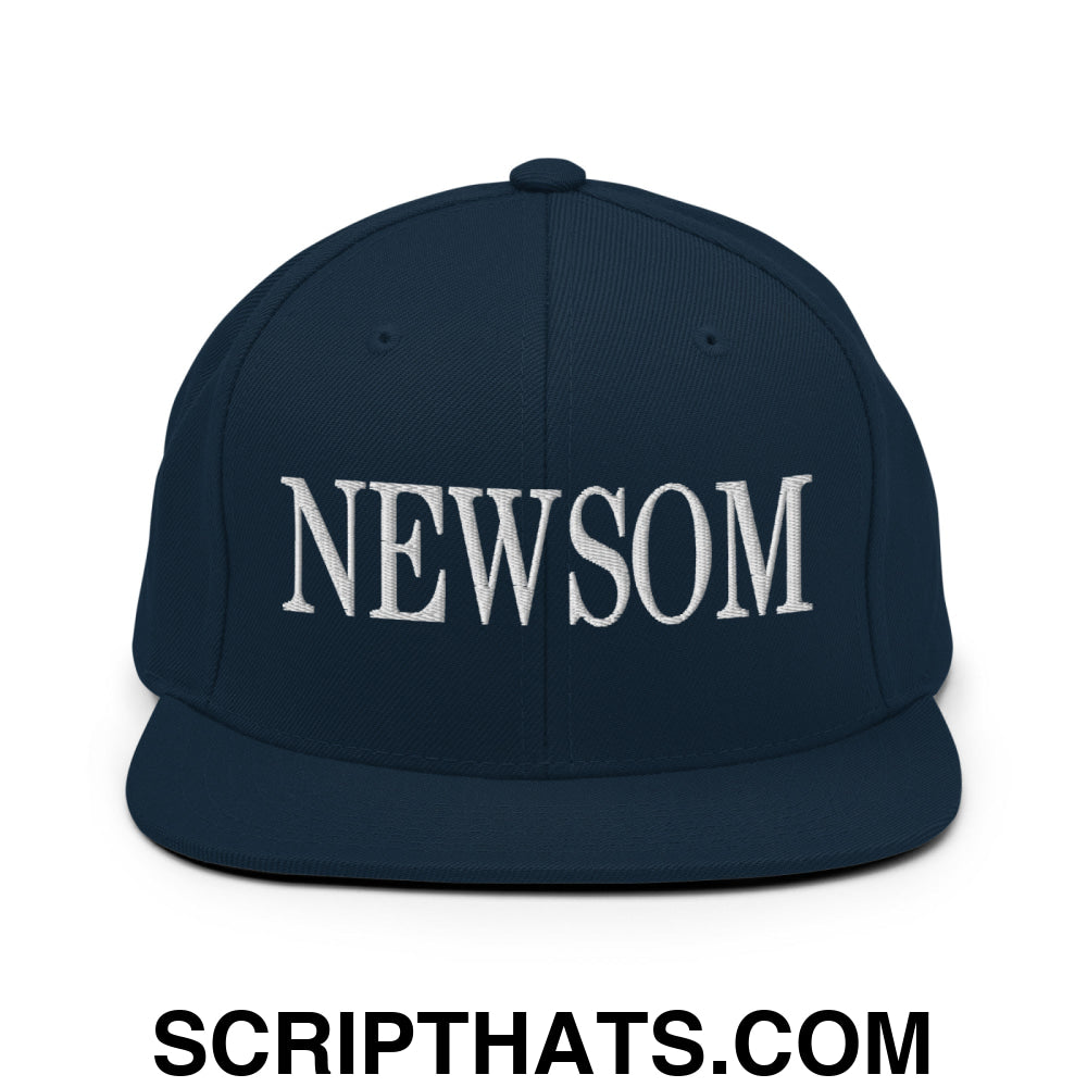 Newsom Embroidered Flat Bill Brim Snapback Hat Dark Navy