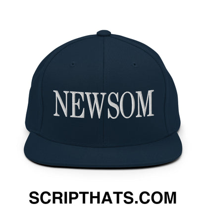 Newsom Embroidered Flat Bill Brim Snapback Hat Dark Navy