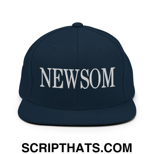 Newsom Embroidered Flat Bill Brim Snapback Hat Dark Navy