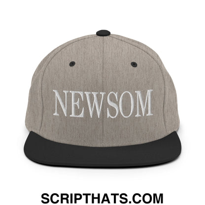 Newsom Embroidered Flat Bill Brim Snapback Hat Heather Black