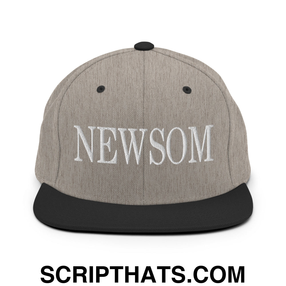 Newsom Embroidered Flat Bill Brim Snapback Hat Heather Black