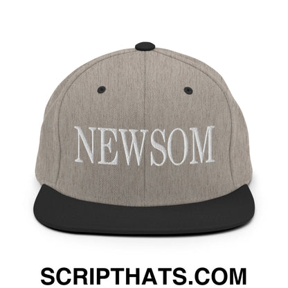 Newsom Embroidered Flat Bill Brim Snapback Hat Heather Black