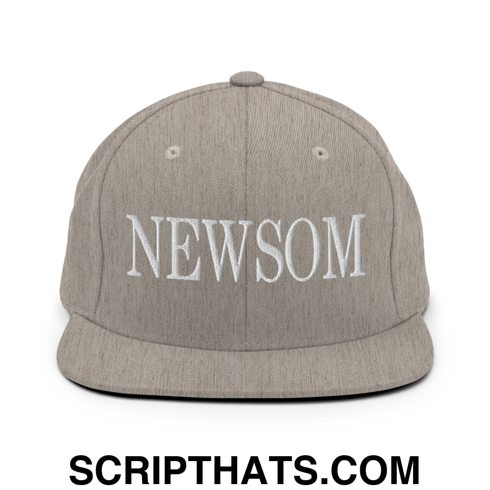 Newsom Embroidered Flat Bill Brim Snapback Hat Heather Grey