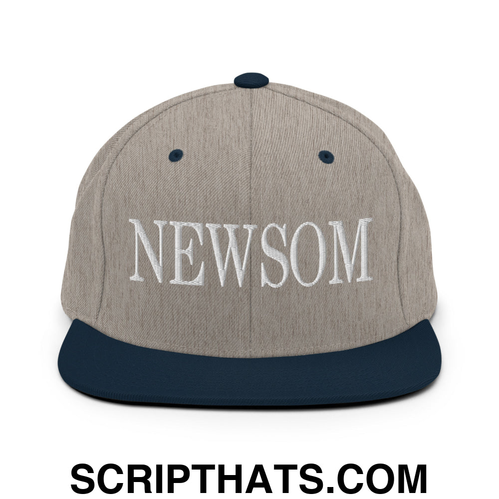 Newsom Embroidered Flat Bill Brim Snapback Hat Heather Grey Navy