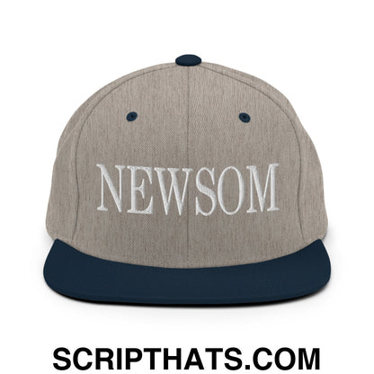 Newsom Embroidered Flat Bill Brim Snapback Hat Heather Grey Navy