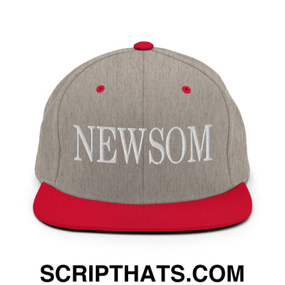 Newsom Embroidered Flat Bill Brim Snapback Hat Heather Grey Red