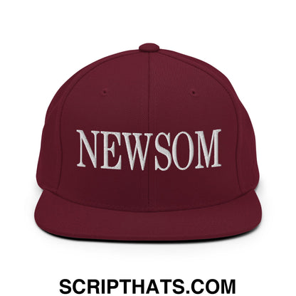 Newsom Embroidered Flat Bill Brim Snapback Hat Maroon