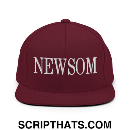 Newsom Embroidered Flat Bill Brim Snapback Hat Maroon