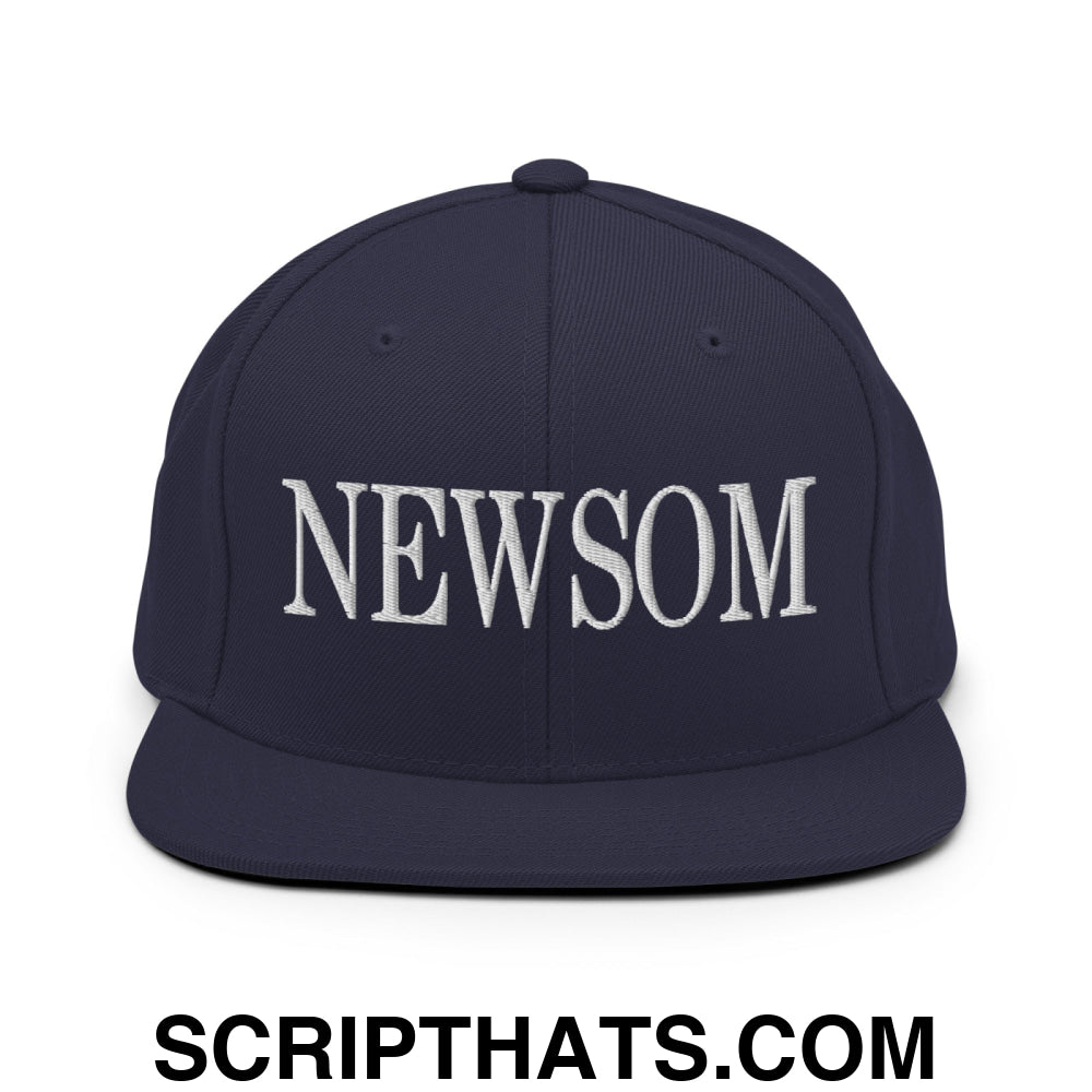 Newsom Embroidered Flat Bill Brim Snapback Hat Navy
