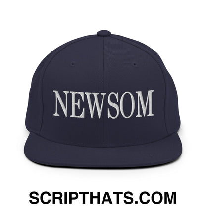 Newsom Embroidered Flat Bill Brim Snapback Hat Navy