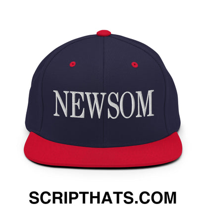 Newsom Embroidered Flat Bill Brim Snapback Hat Navy Red