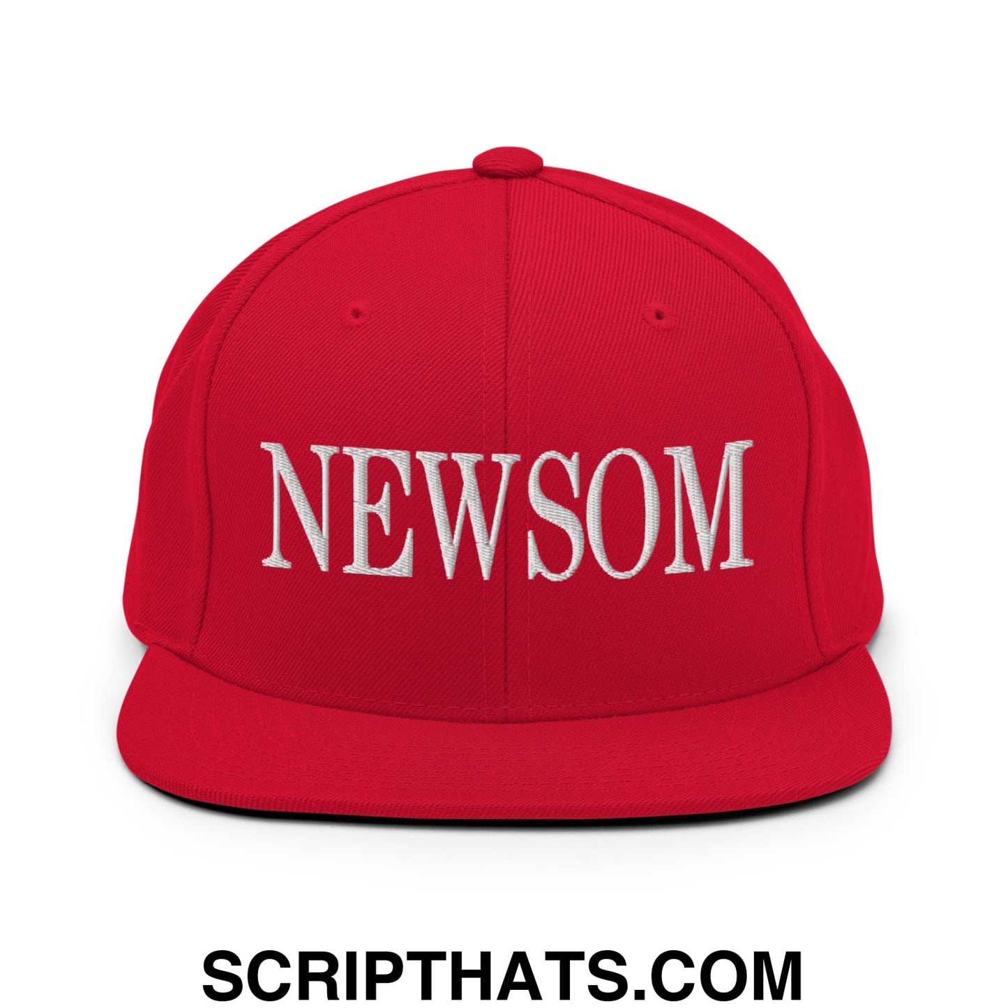 Newsom Embroidered Flat Bill Brim Snapback Hat Red