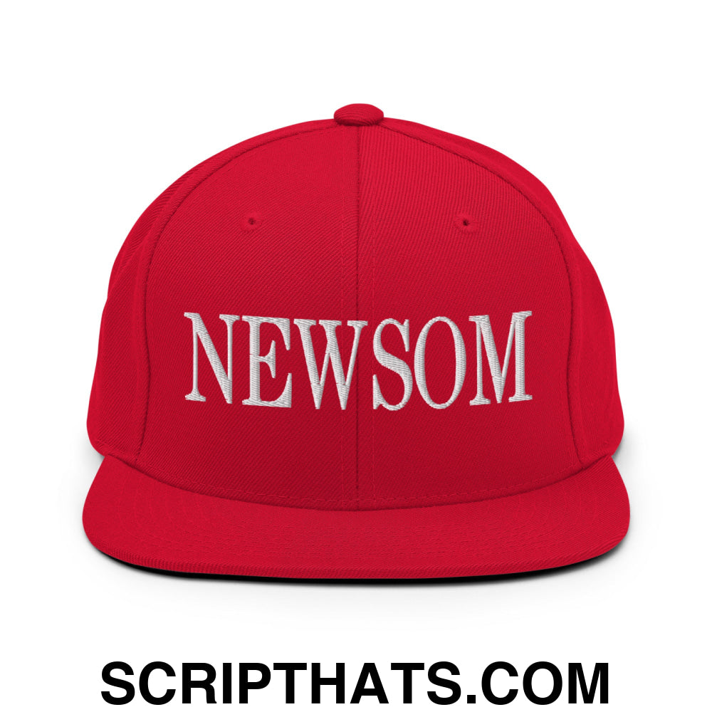 Newsom Embroidered Flat Bill Brim Snapback Hat Red