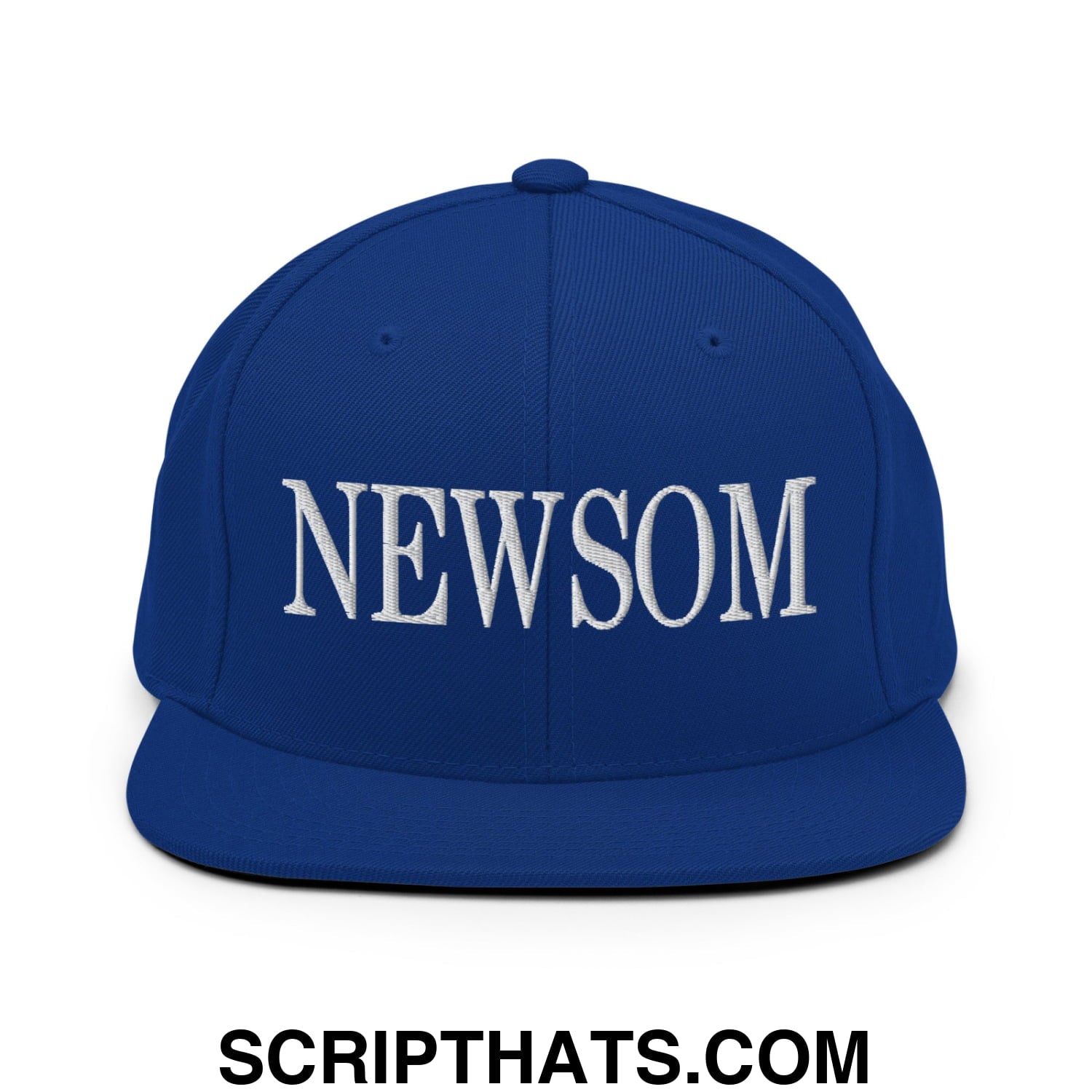 Newsom Embroidered Flat Bill Brim Snapback Hat Royal Blue