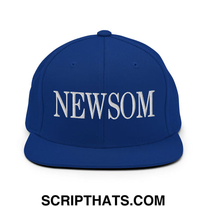 Newsom Embroidered Flat Bill Brim Snapback Hat Royal Blue