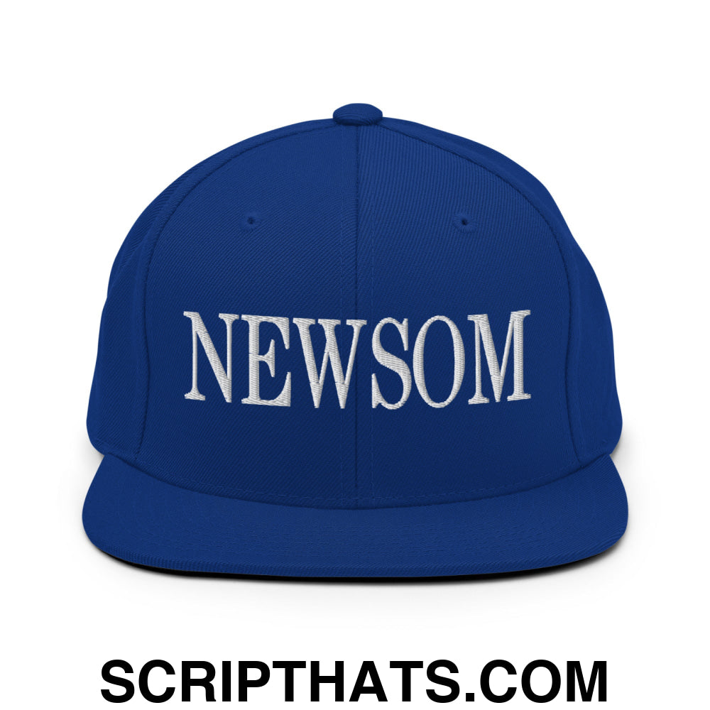Newsom Embroidered Flat Bill Brim Snapback Hat Royal Blue